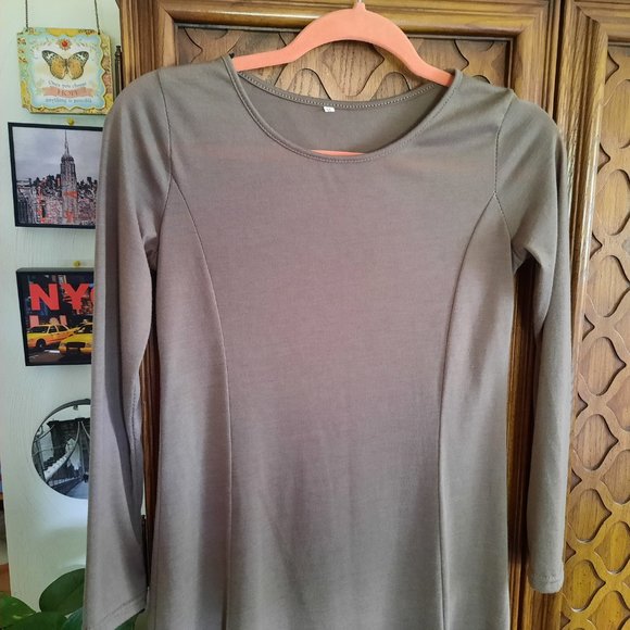 3/$15 Bohemian Lagenlook Tunic Dress with Pockets! - Taupe, Size XS - Picture 4 of 16